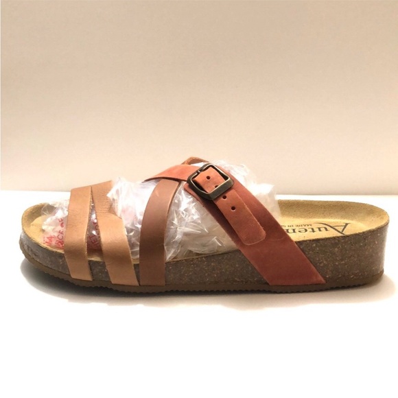 Autenti Tan Terra Cotta Cork Bottom Leather Strap Sandals size EUR 40 US 9 - Picture 1 of 10